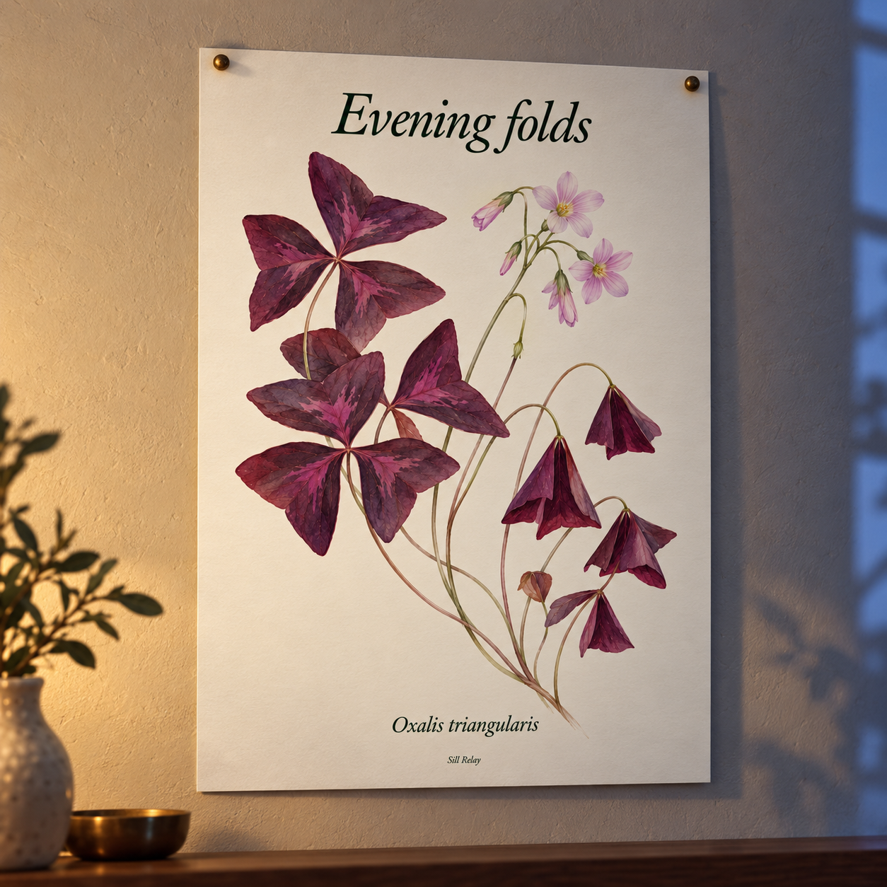 Room mockup of the unframed Evening folds poster
